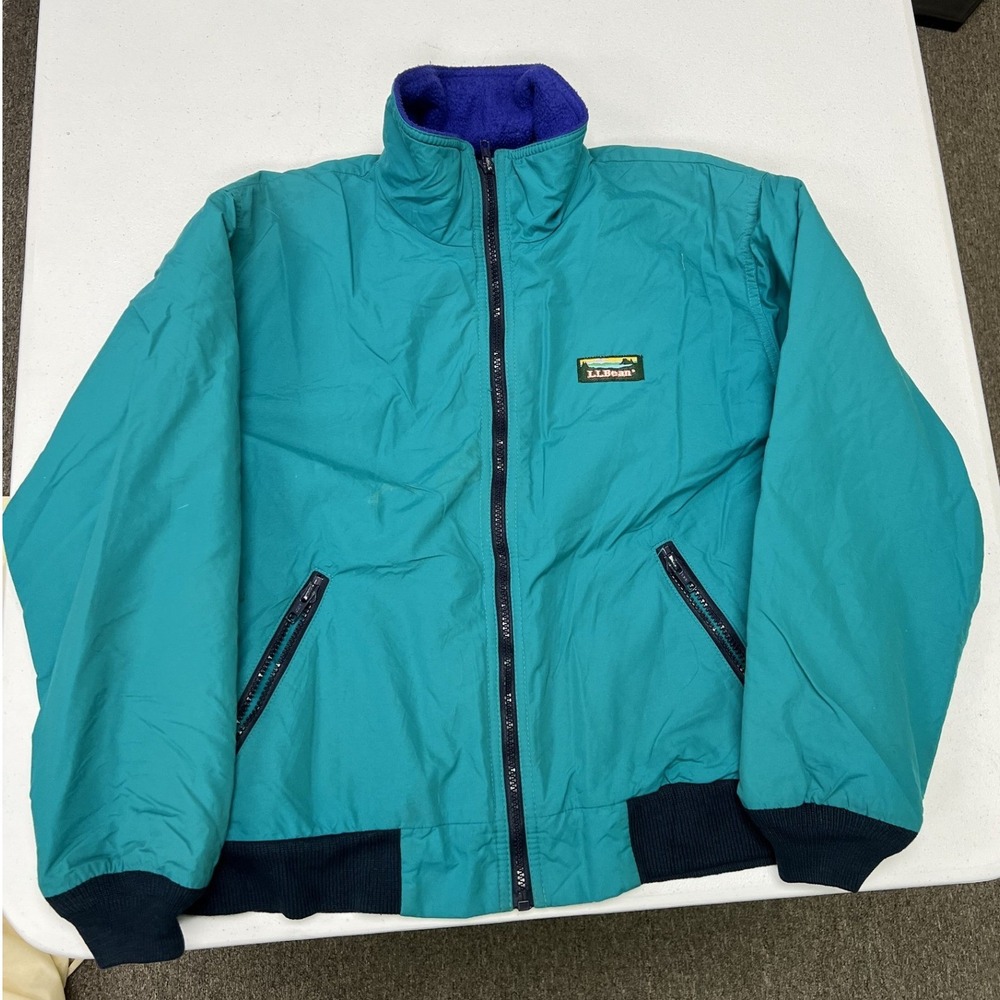 LL Bean Warm-up Jacket Mens M Teal Vintage Fleece Lined Bomber Outerwear